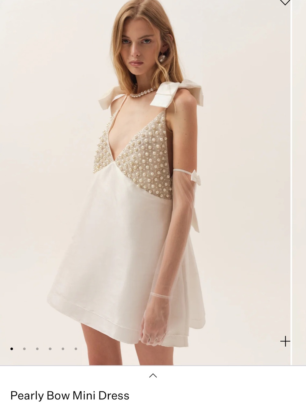 For Love & Lemons Ivory Pearly Bow Mini Dress